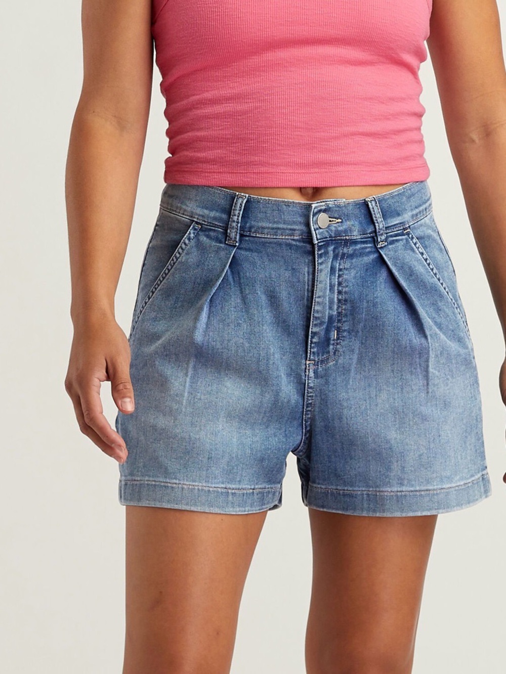 DU/ER High-Waist Pleated Denim Shorts